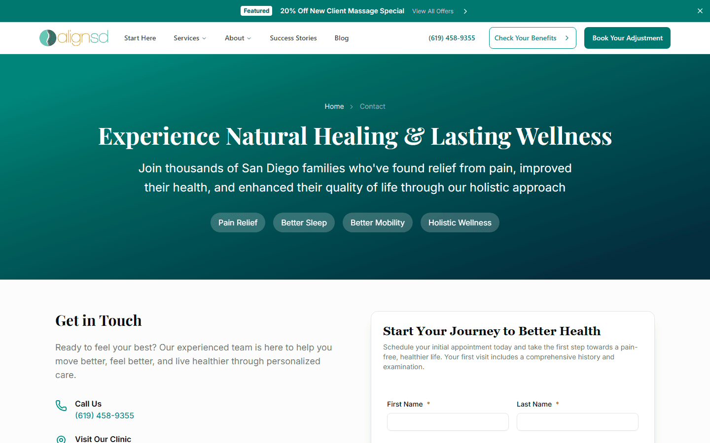 AlignSD contact page with honeypot spam prevention
