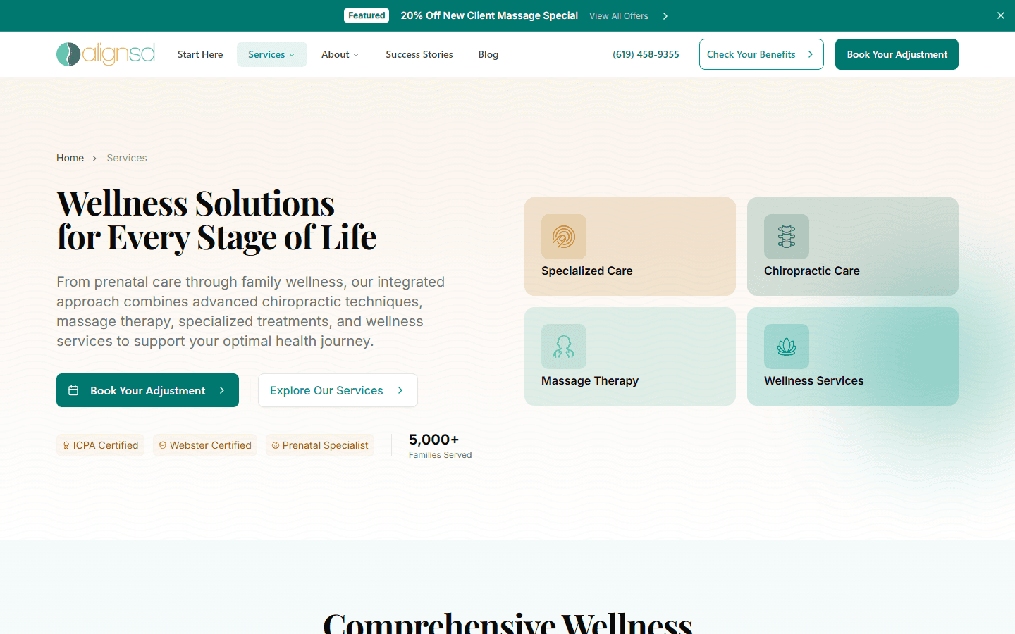 AlignSD services page with programmatic area SEO